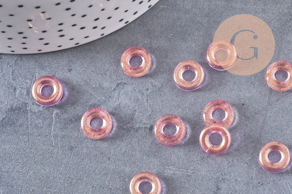 Gingerlily Pendentifs DIY G3508 donut verre rose-jaune 10mm x10
