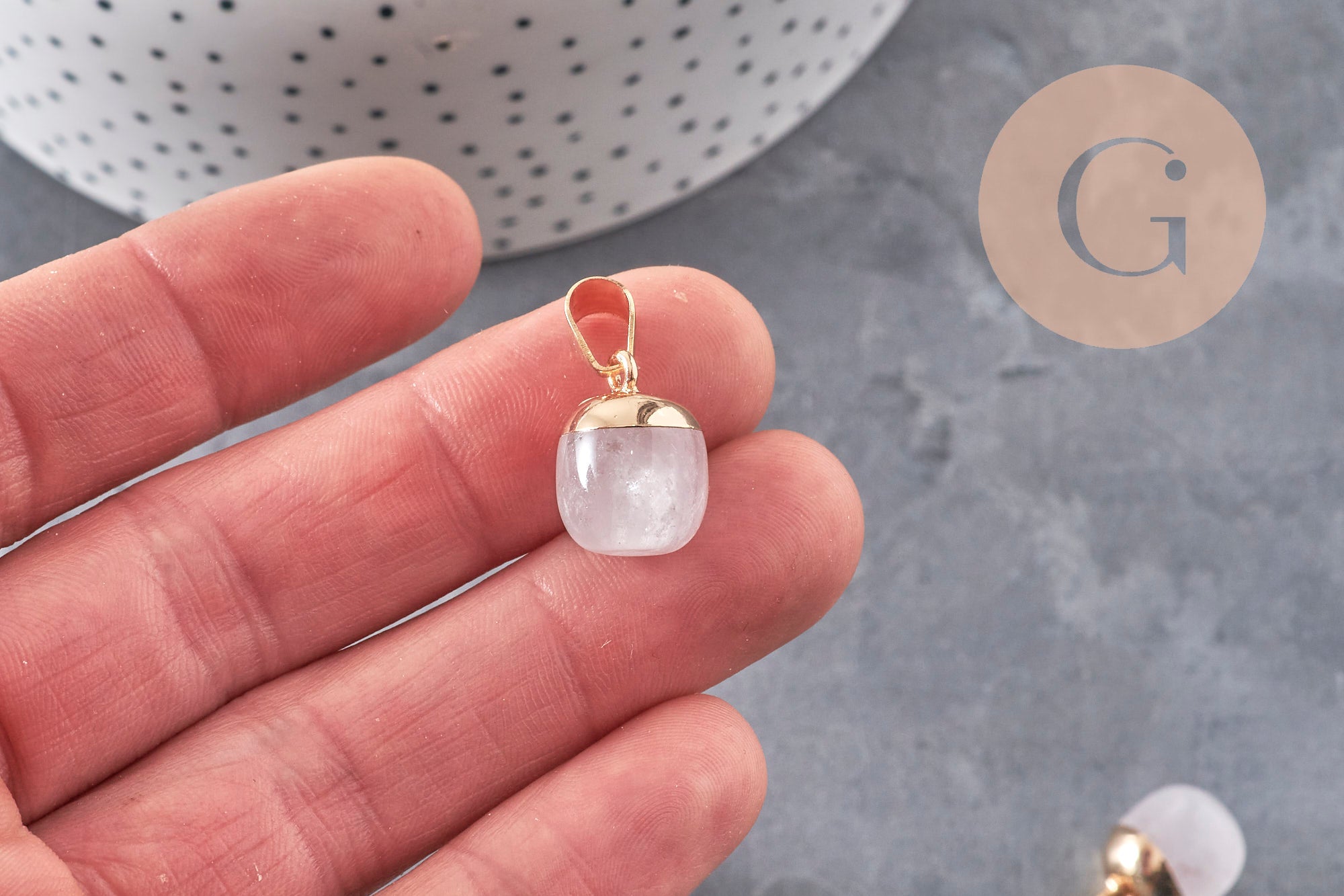 Gingerlily Pendentif goutte cristal de roche doré 18mm x1 transparent