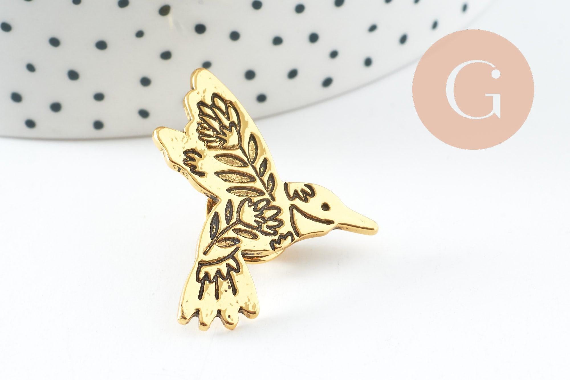 Gingerlily Broches colibri broche acier doré 30mm x1