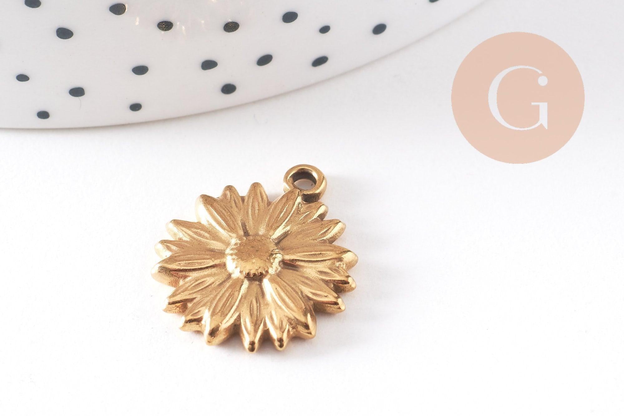 Gingerlily Pendentifs G10481 médaille marguerite dorée 21,5mm x1