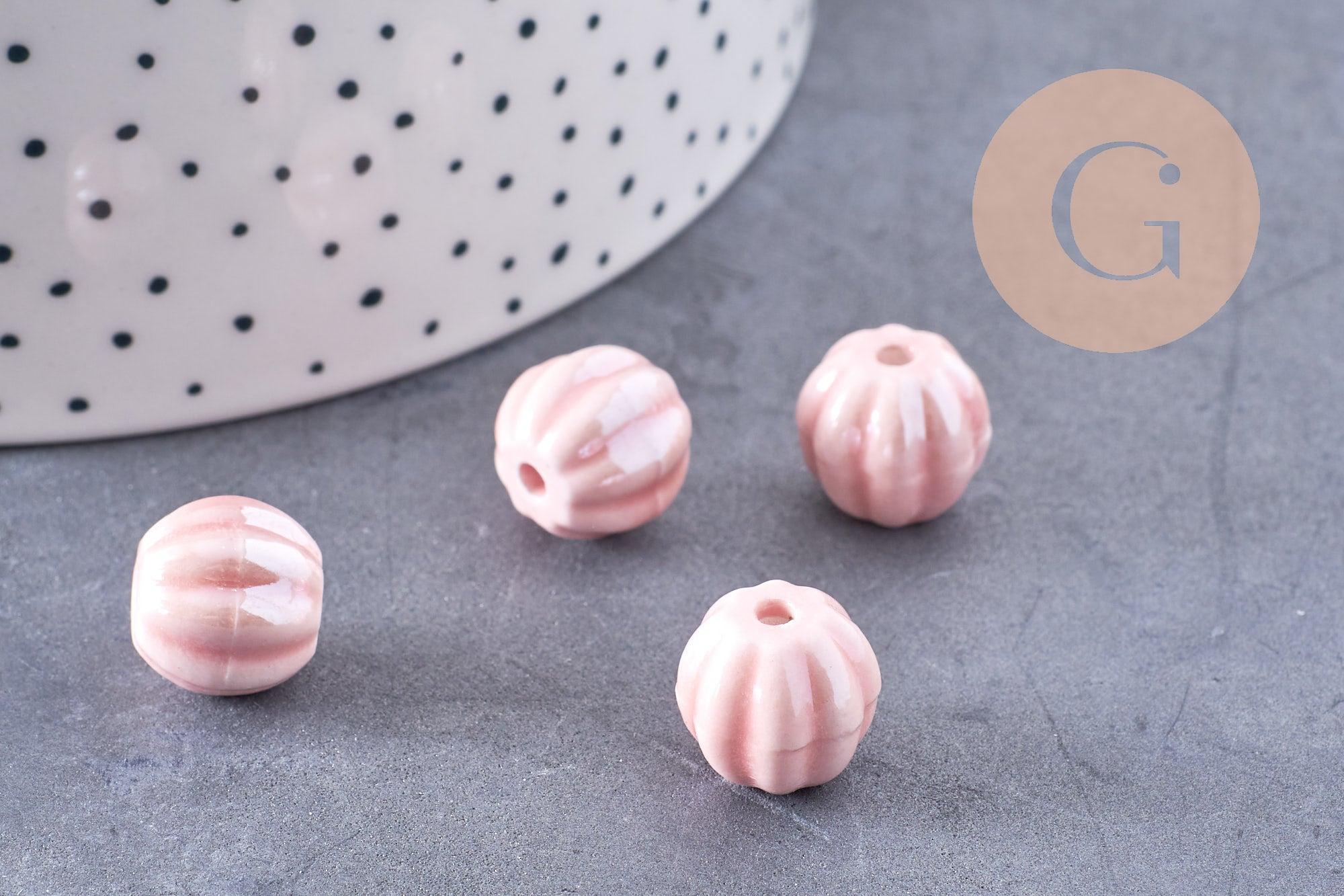 Gingerlily Perles Ronde porcelaine rose 13mm x10 irisée