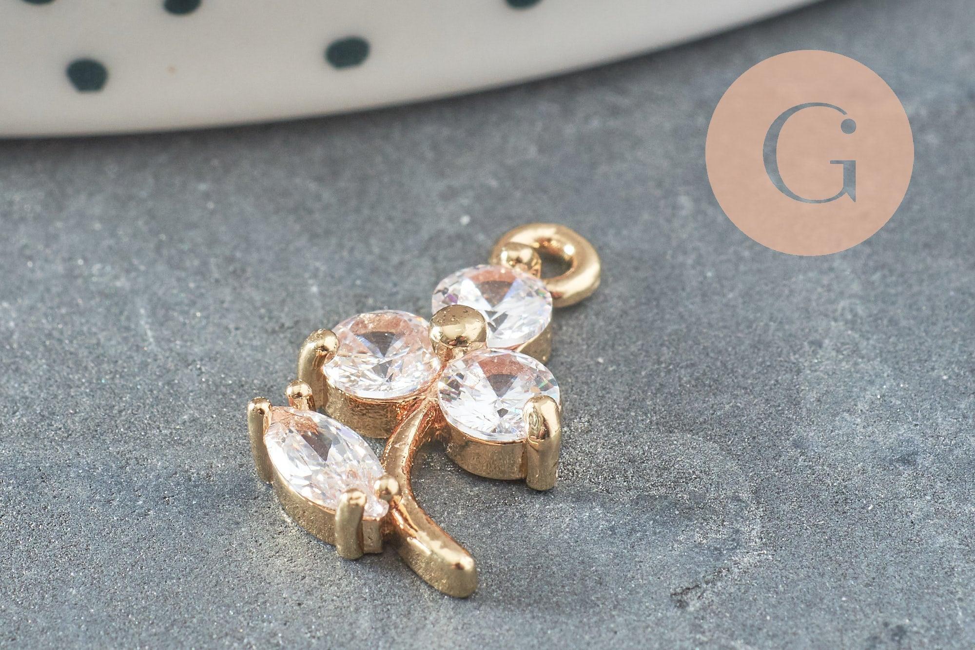 Gingerlily fleur G9930 pendentif laiton doré 24K zircons 17mm