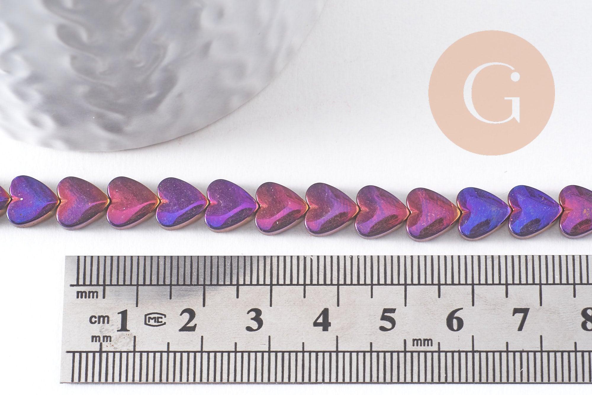 Gingerlily Perles DIY Cœur Hématite Violet 8mm Fil 38cm