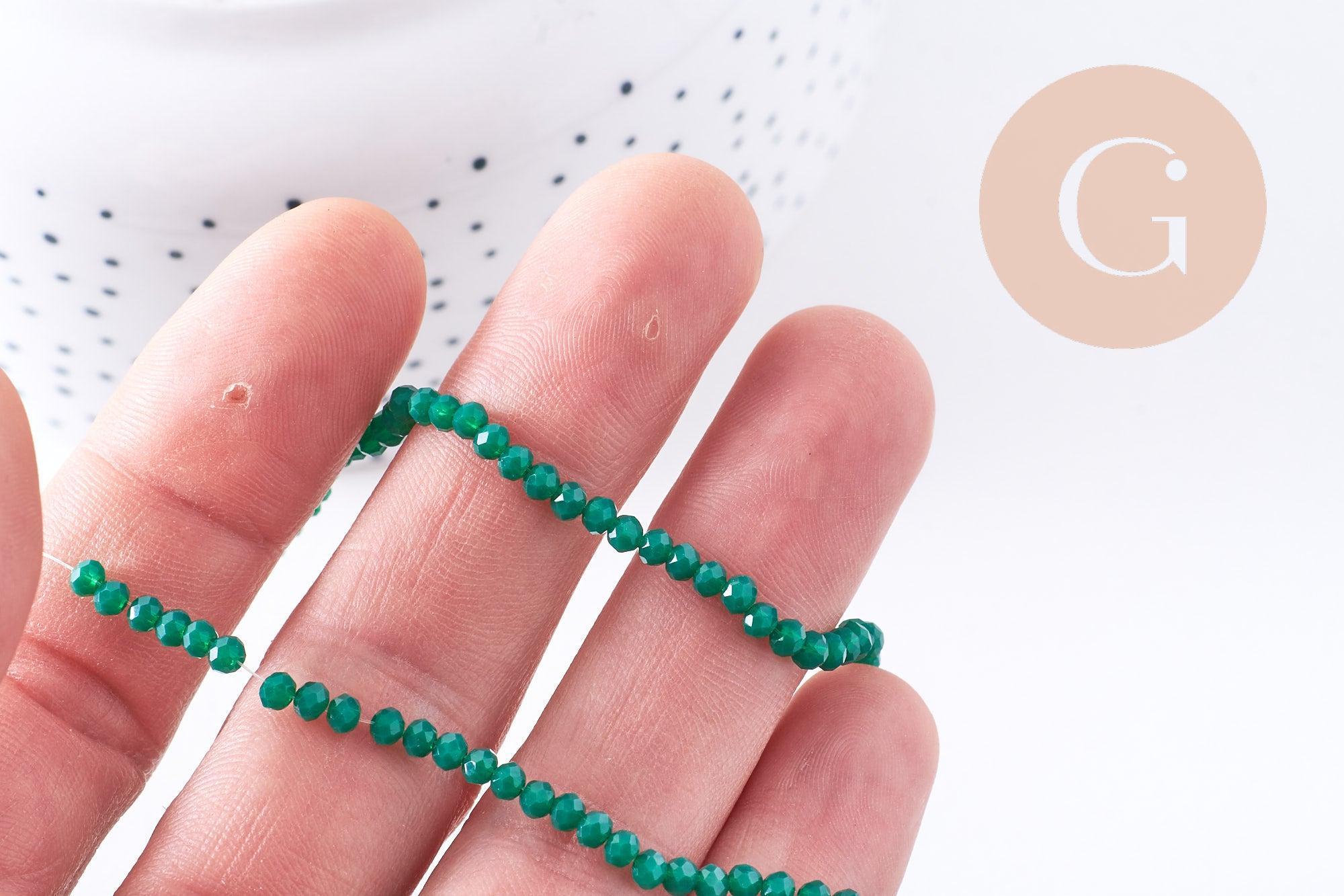 Gingerlily Perles Rondelles Cristal Vert Émeraude 3mm Fil 34cm
