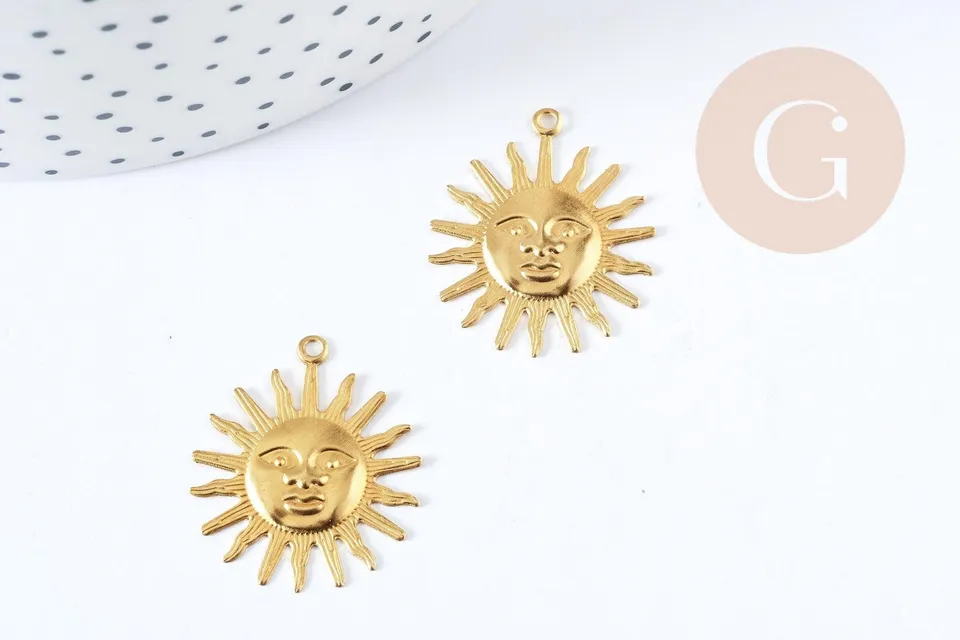 Gingerlily soleil G8840 pendentif laiton brut 25mm sans nickel