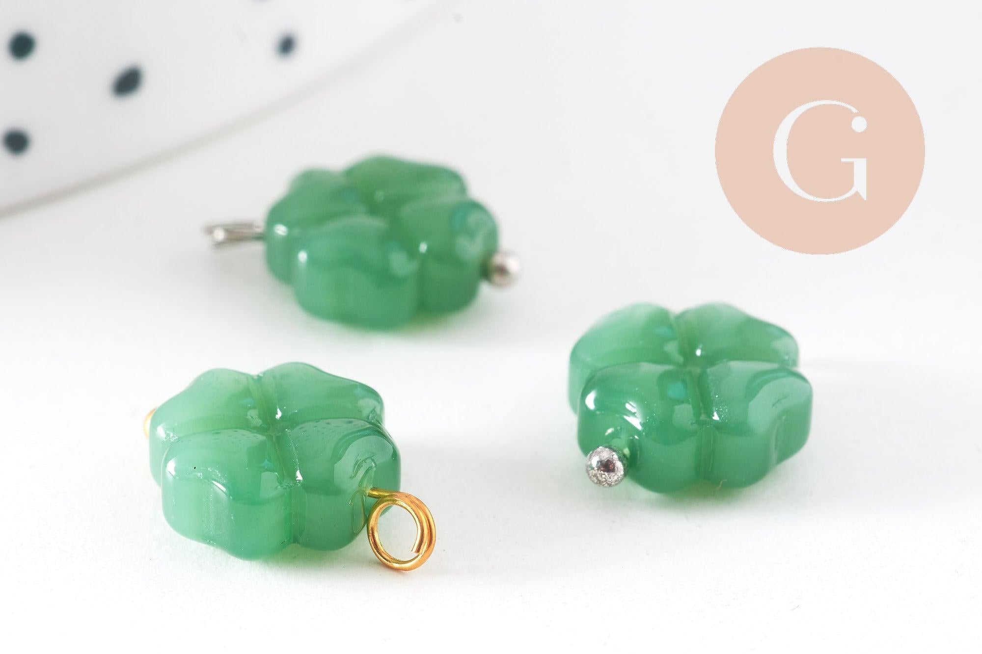 Gingerlily Pendentif trèfle G10824 verre vert 14.5mm miroir doré