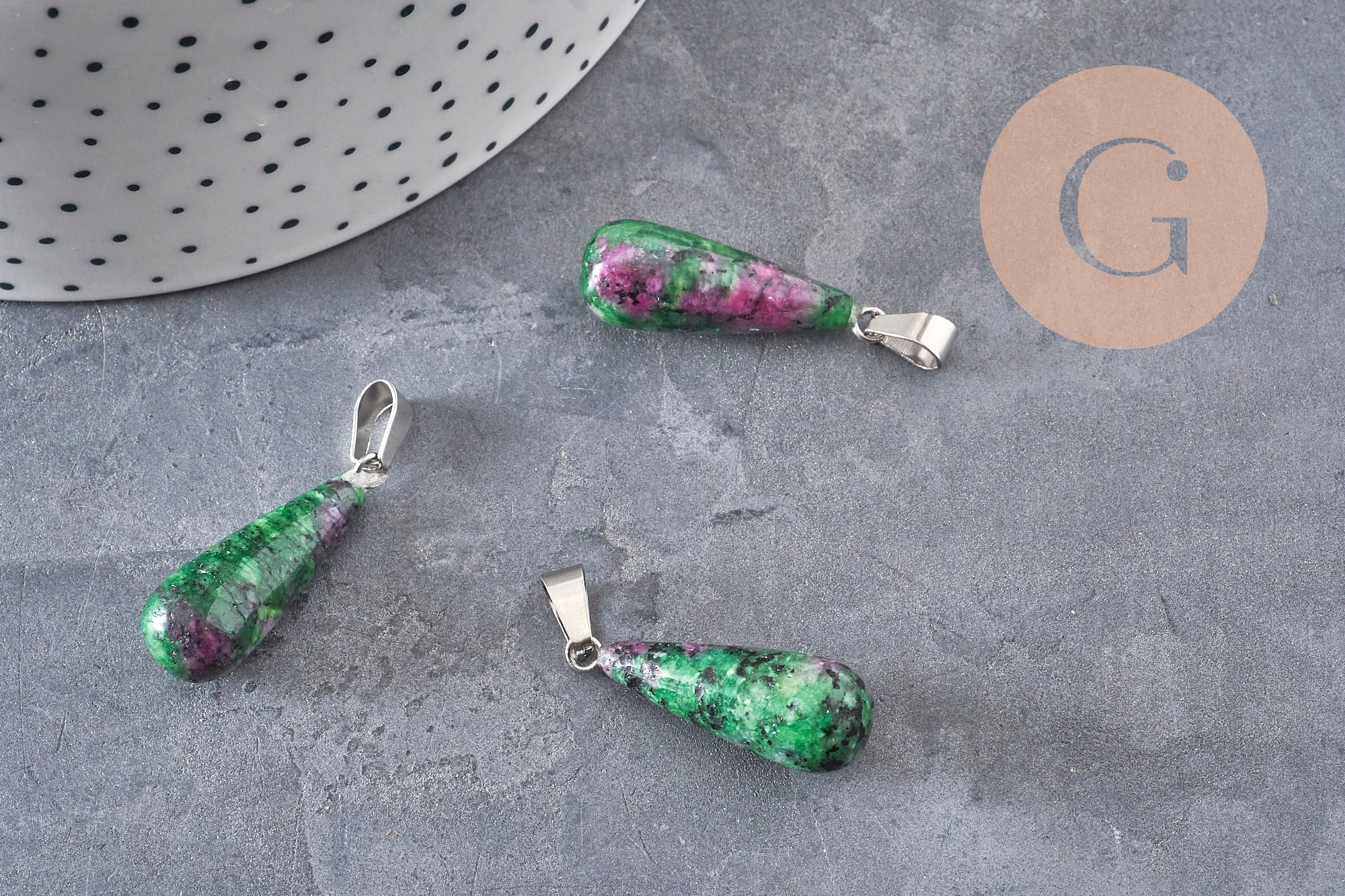 Gingerlily pendentif goutte rubis zoisite 28mm acier x1