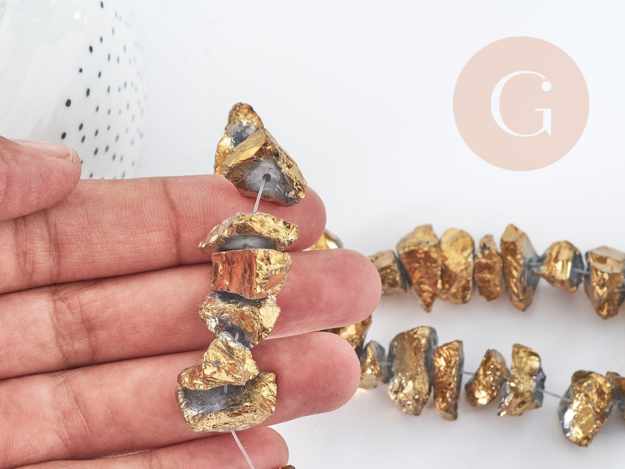 Gingerlily Perles pépite quartz doré 10-24,5 mm fil 38 cm