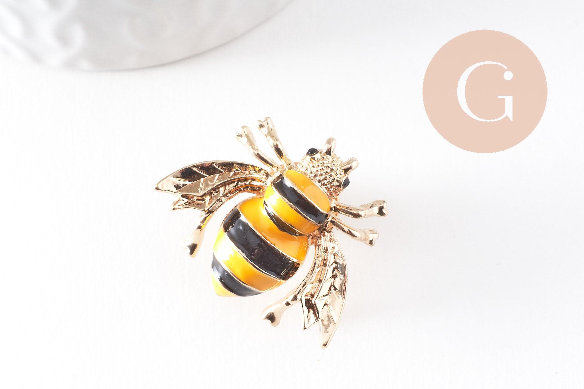 Gingerlily G9923 broche abeille émail noir jaune doré 29mm