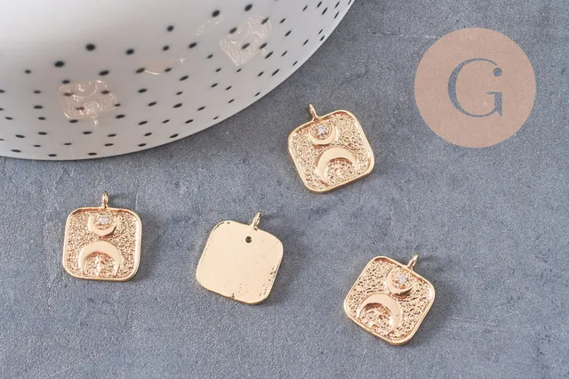 Gingerlily G10559 pendentif carré lune laiton doré 19mm x1
