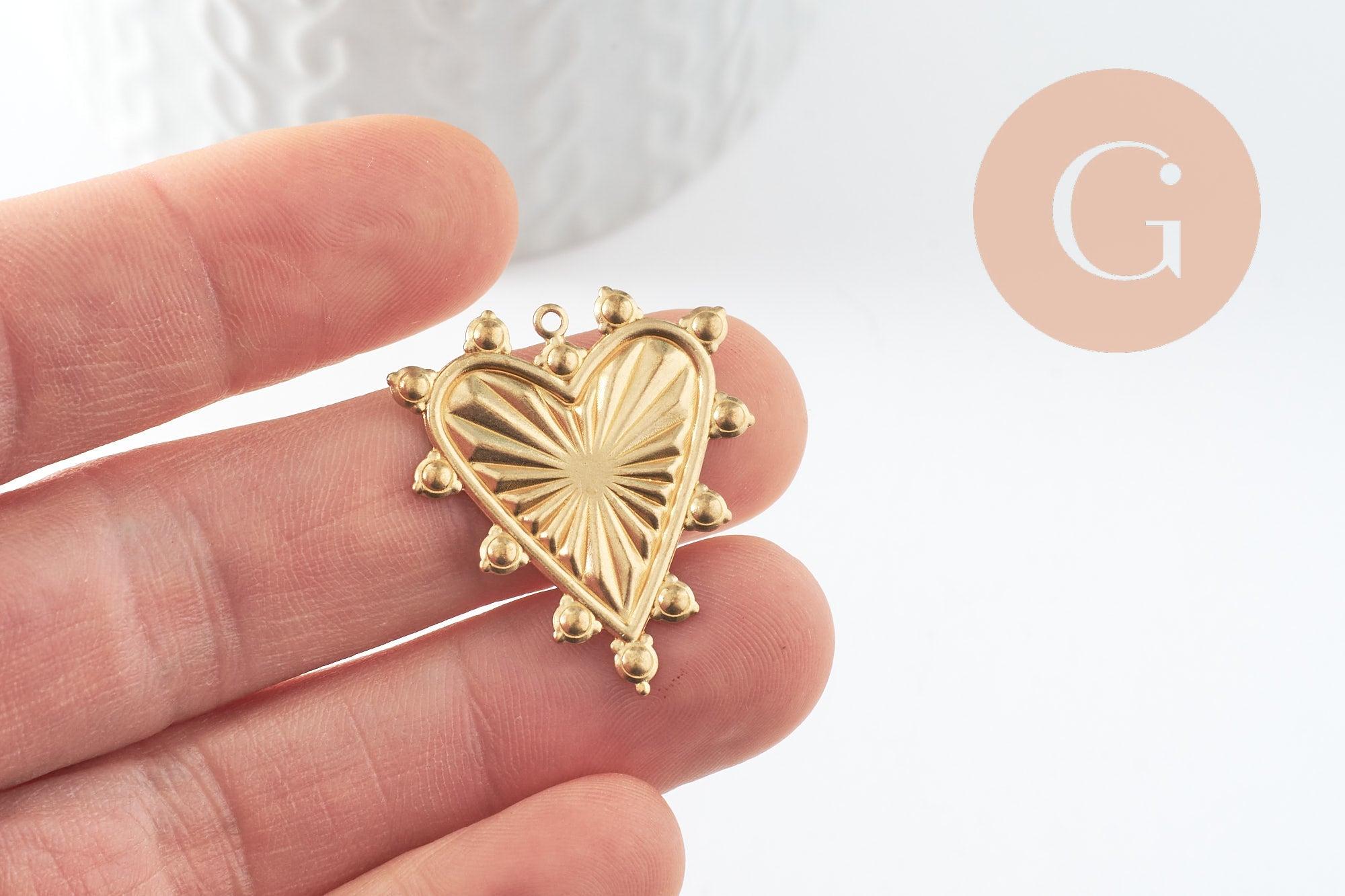 Gingerlily Pendentifs bijoux DIY G9755 pendentif coeur laiton brut 30mm