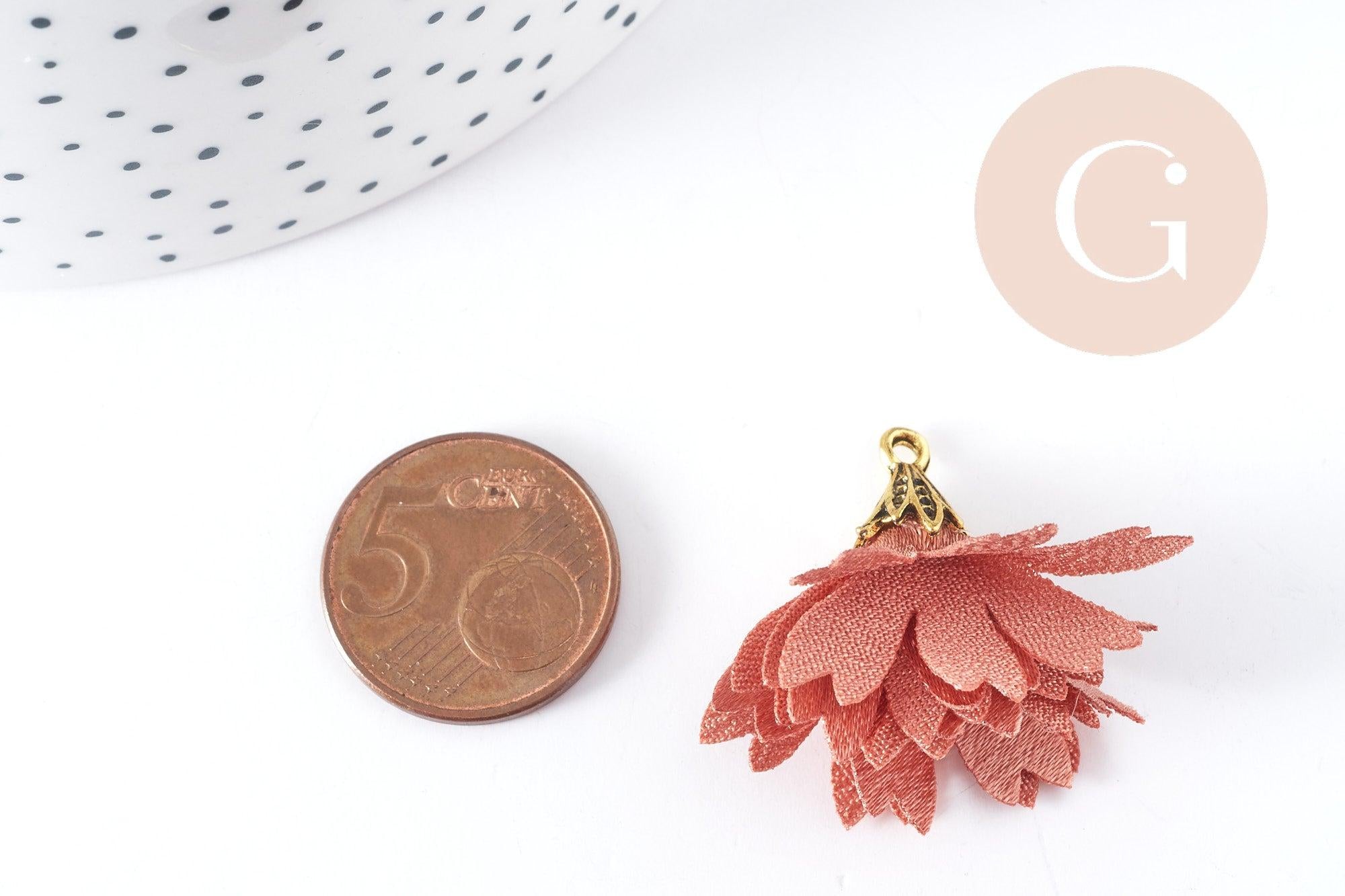 Gingerlily Pendentif fleur G8990 soie rose corail lot 2