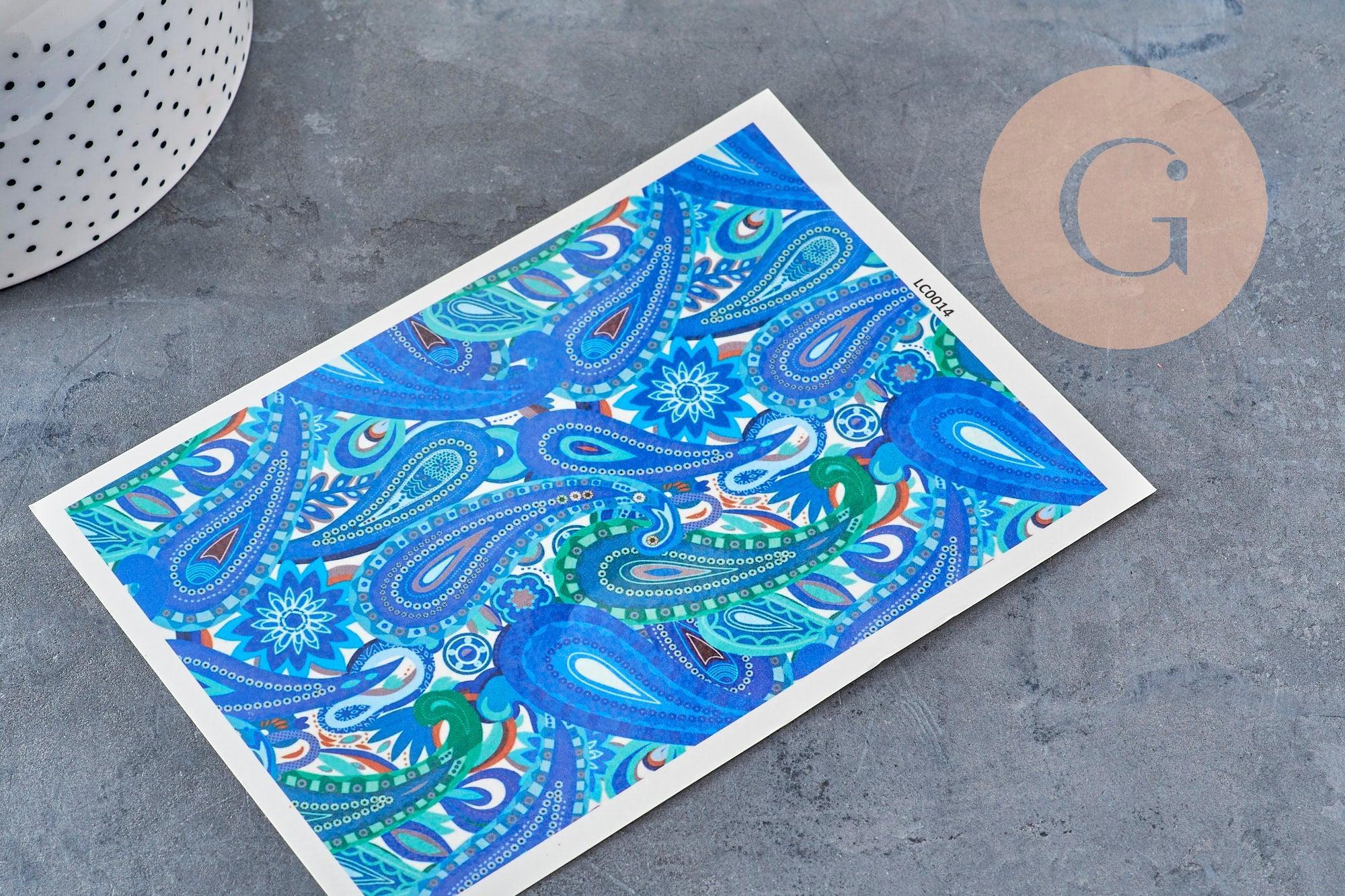 Gingerlily feuille transfert polymère bleue 14x10,5cm paons