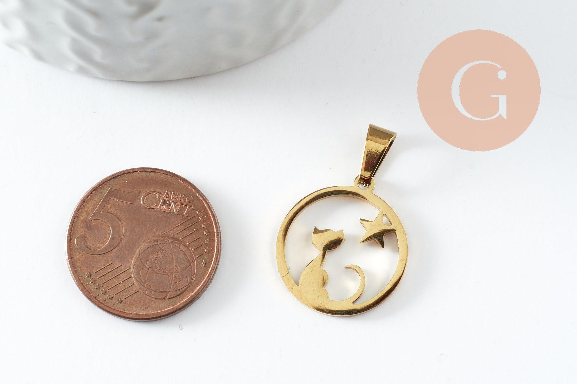 Gingerlily Pendentif DIY G9859 chat étoile acier doré 19mm x1