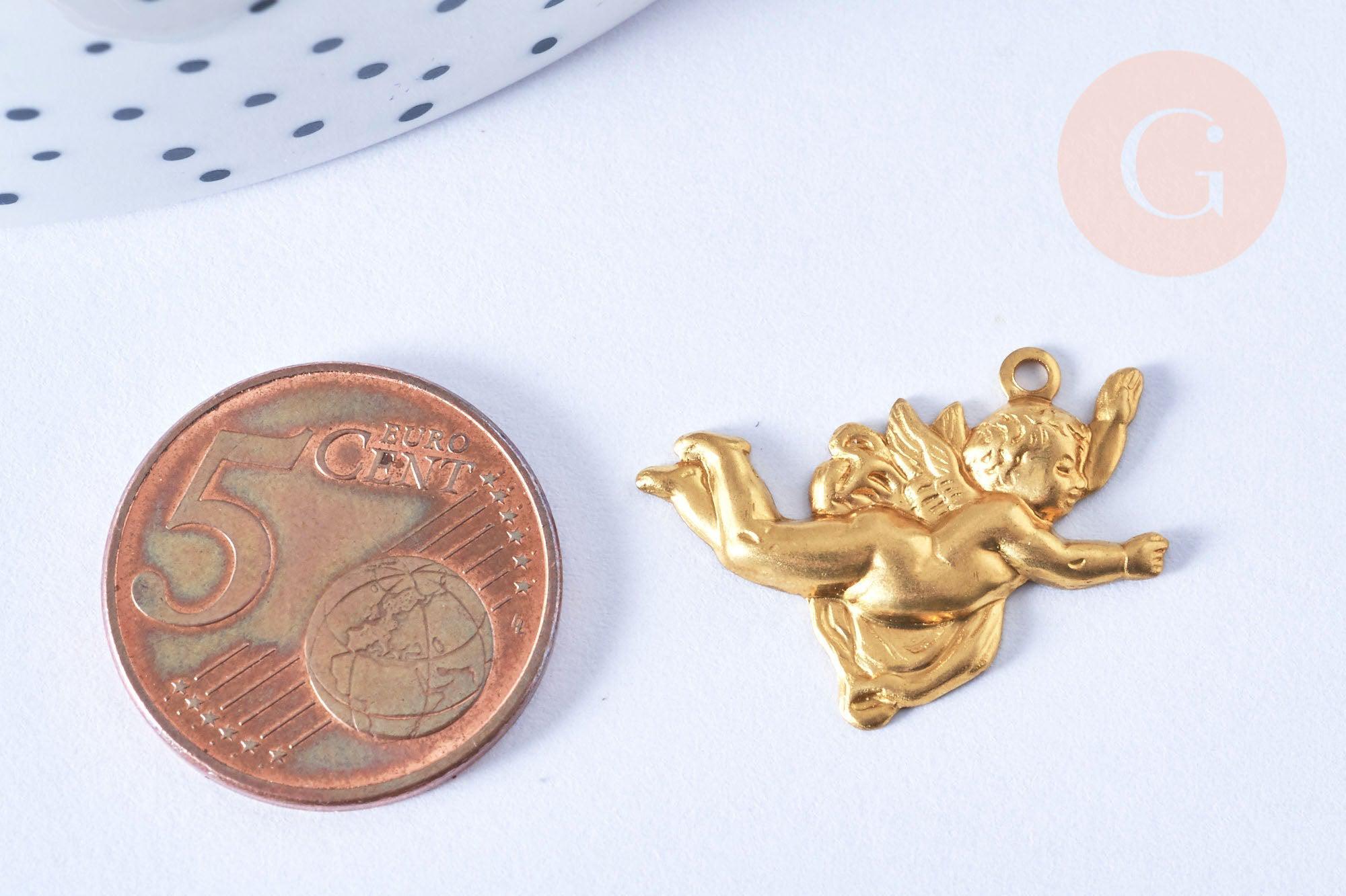 Gingerlily pendentif ange G6503 chérubin laiton brut 27mm x1