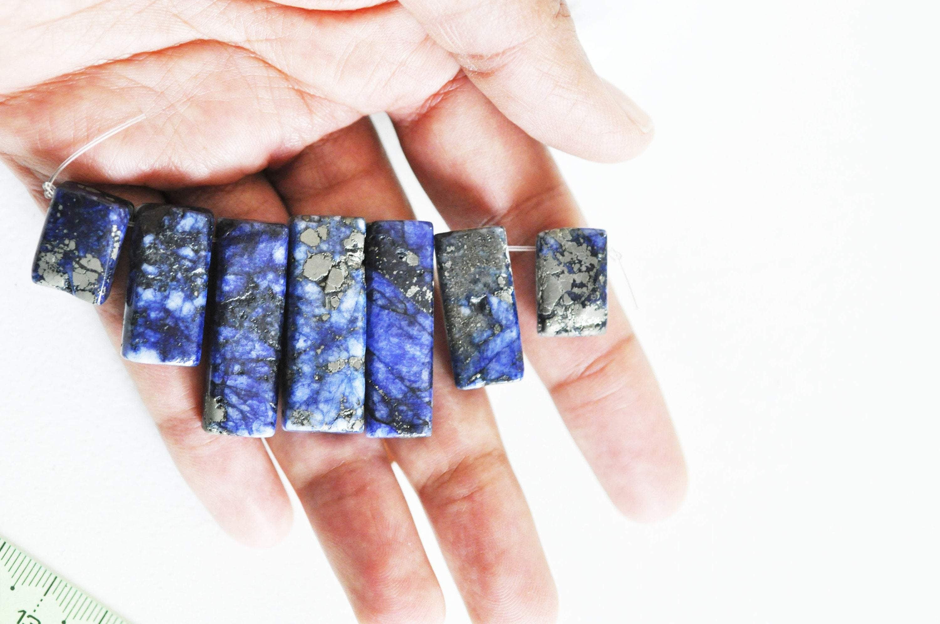 Gingerlily perle lapis lazuli rectangle pierre naturelle lot 7 bleu