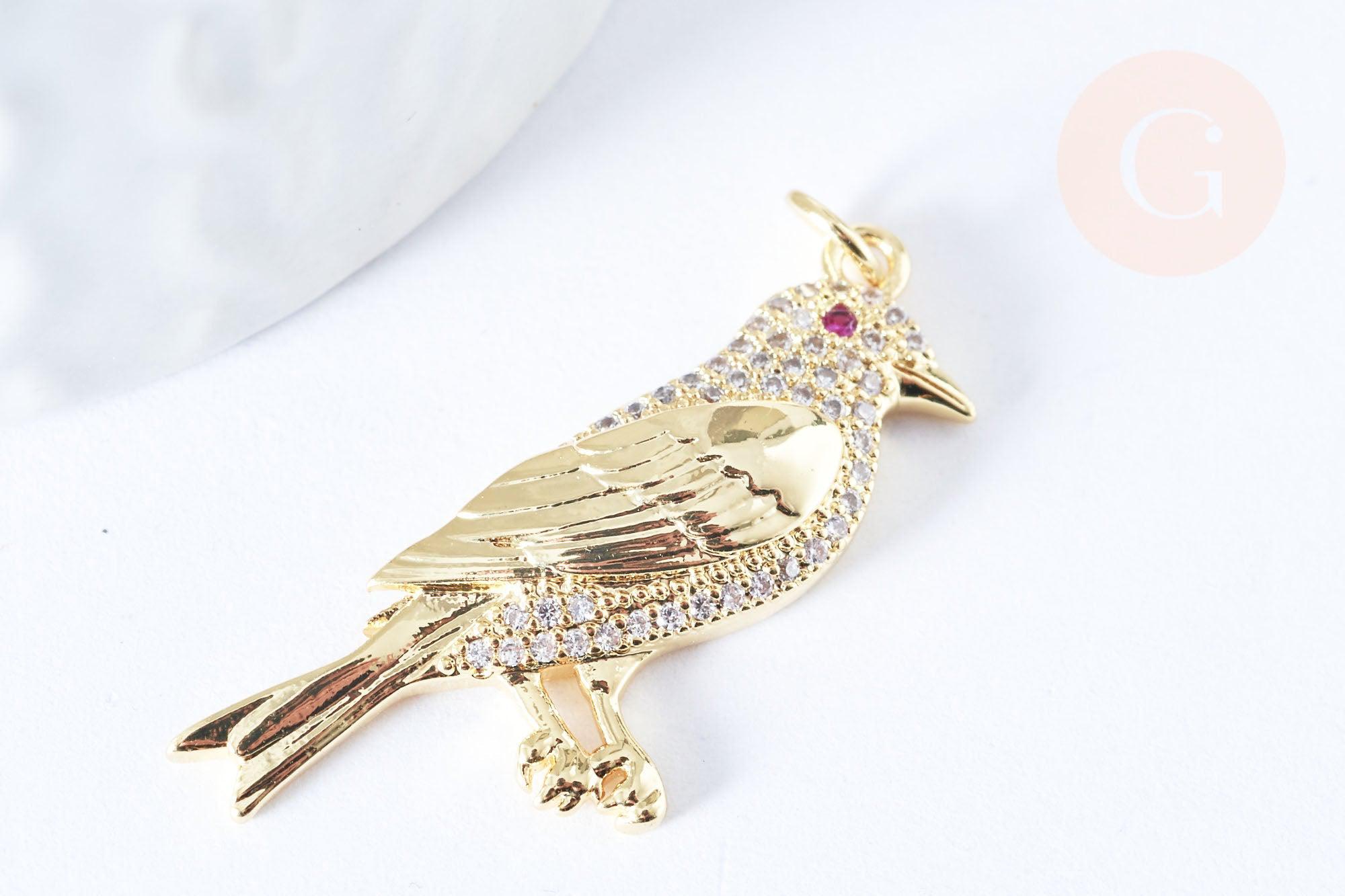 Gingerlily Perles G6675 pendentif oiseau 36mm laiton doré zircon