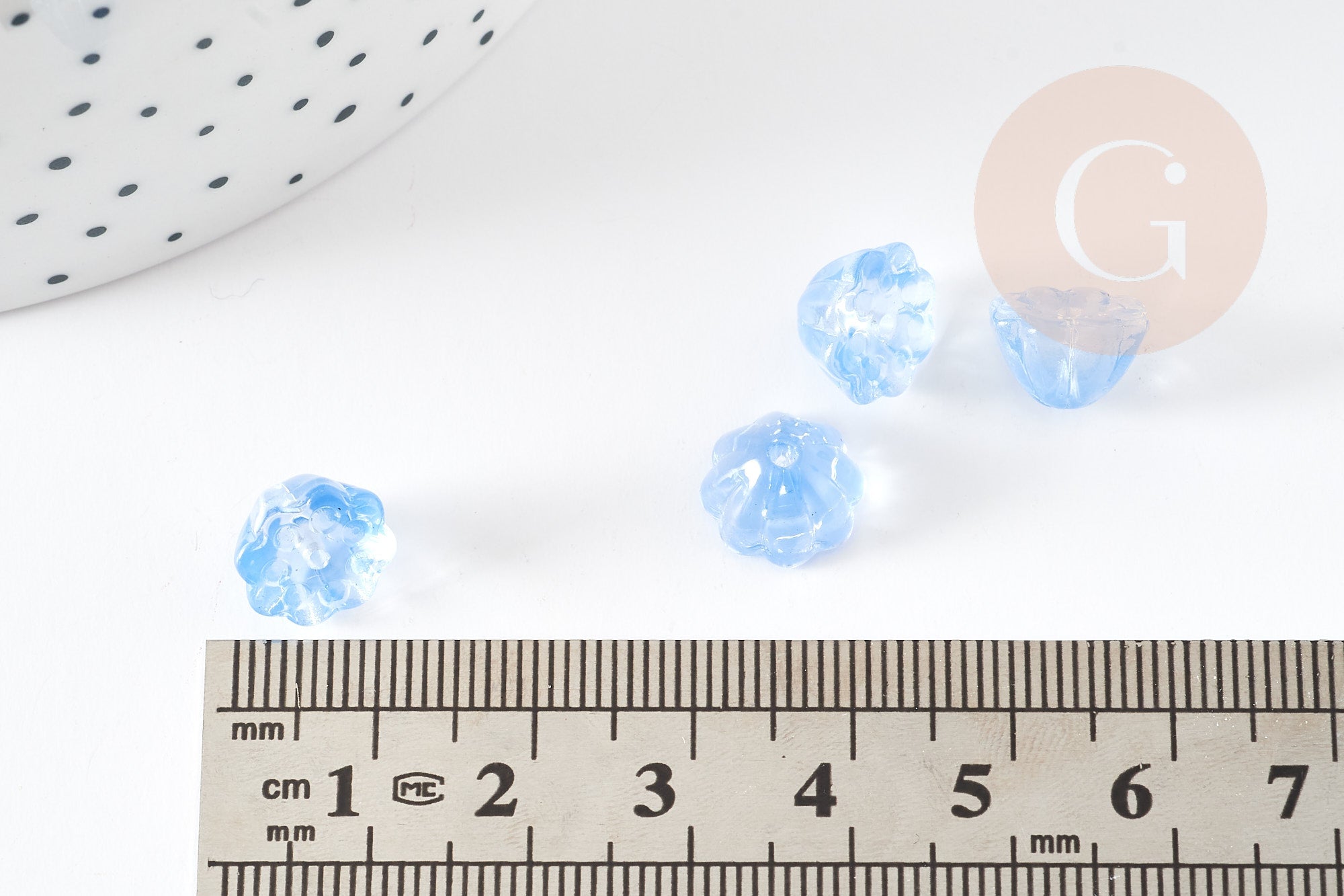 Gingerlily Perle fleur verre bleu ciel 11mm x10