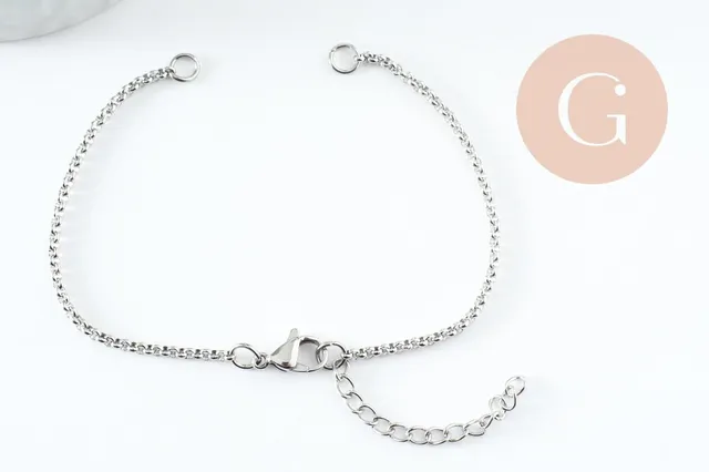 Gingerlily Apprêts Base bracelet rolo acier platine 16,5cm
