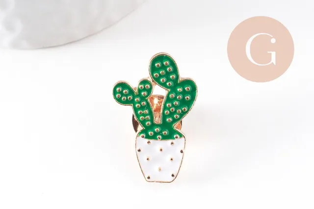 Gingerlily Broches G9975 broche cactus zamac doré émail vert 28mm