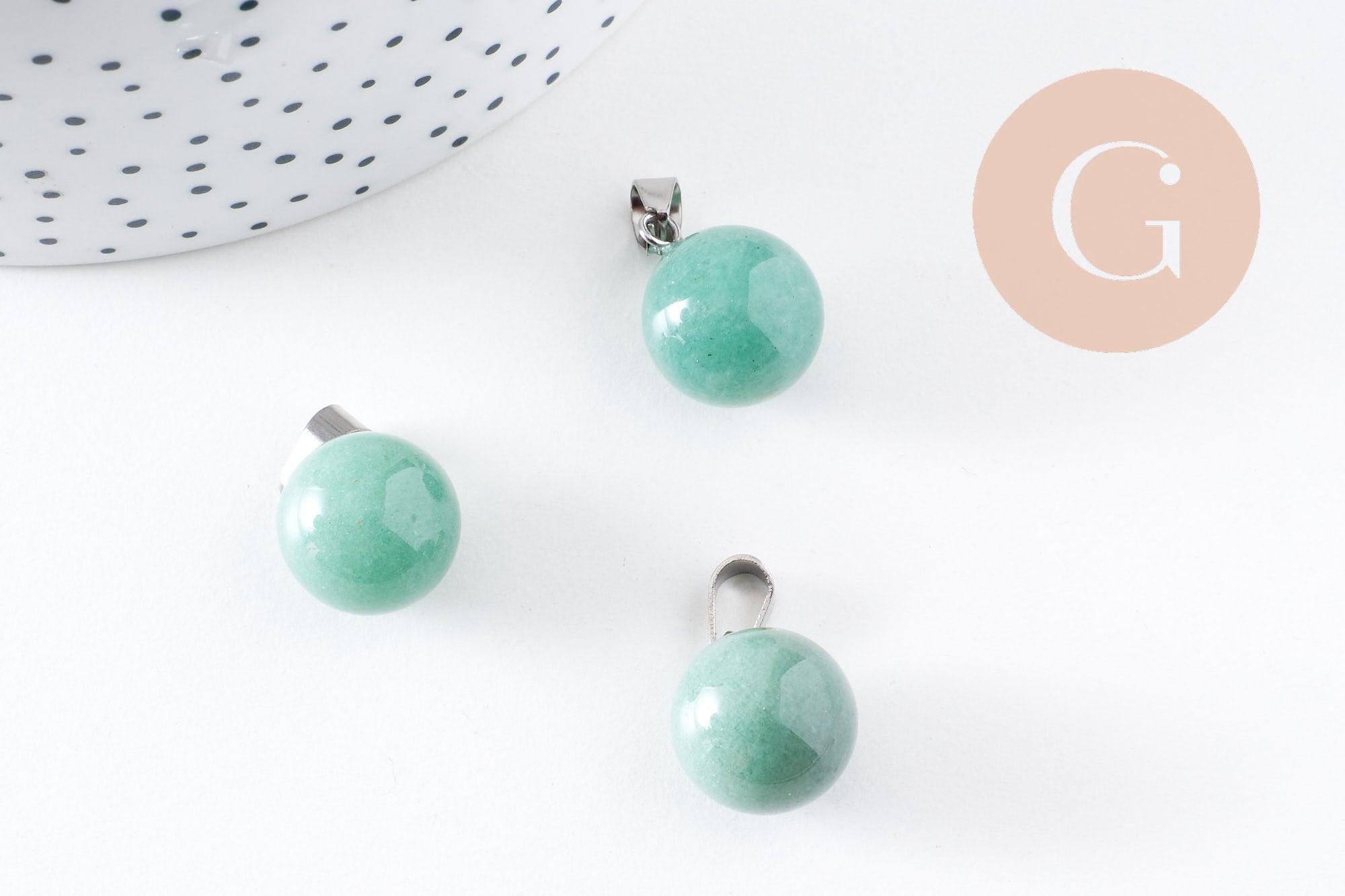 Gingerlily Pendentif rond aventurine verte 17mm acier platine