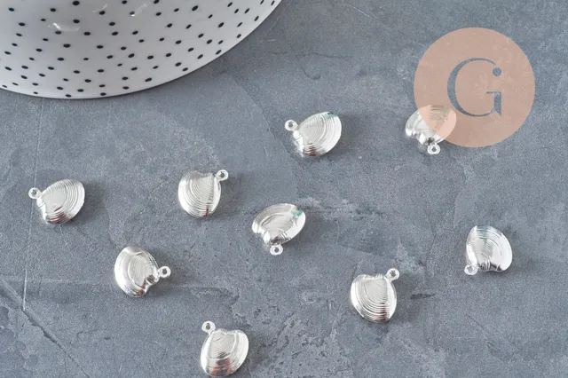 Gingerlily Perles breloque coquillage acier argenté 14mm x1