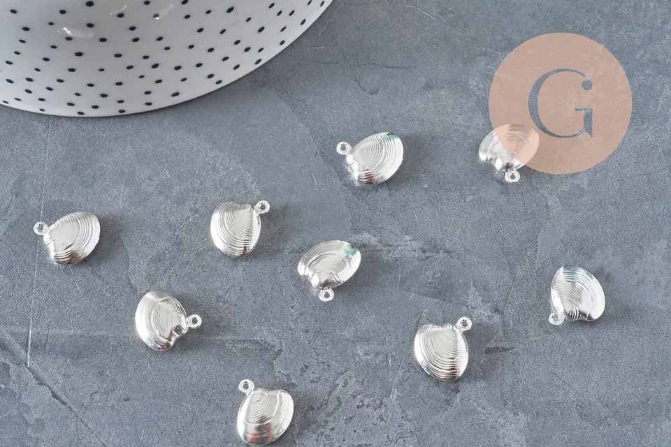 Gingerlily Perles breloque coquillage acier argenté 14mm x1