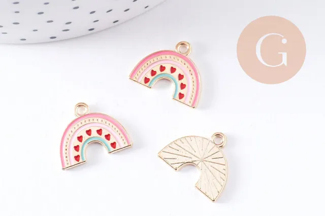 Gingerlily Pendentifs arc-en-ciel G10620 breloque émail rose x2