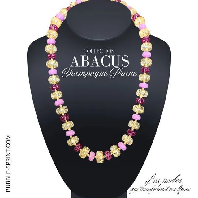 ARTSHOP Abacus Champagne Prune collier acrylique 54 cm