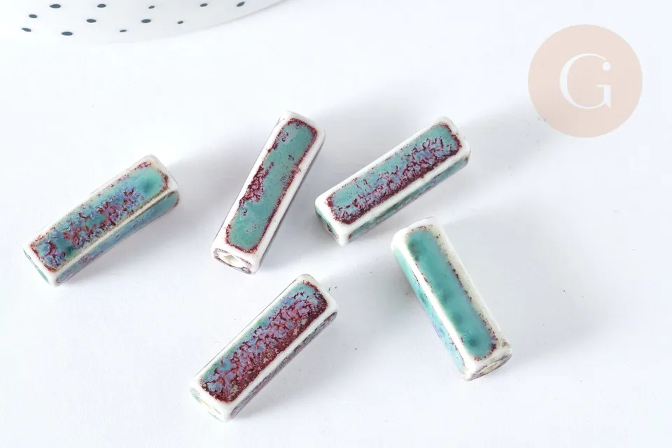 Gingerlily Perles porcelaine rectangle bleu clair 25-29mm x5