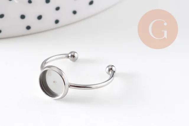 Gingerlily Bague réglable cabochon 8mm apprêt acier platine