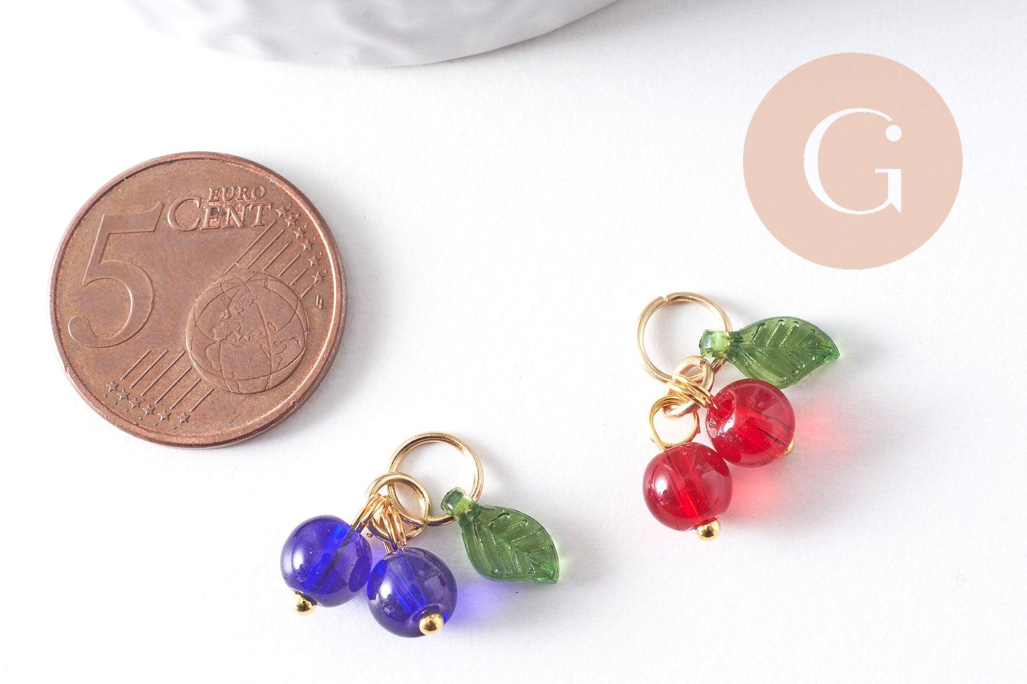 Gingerlily Breloque cerise verre bleu rouge doré 16,5mm x4