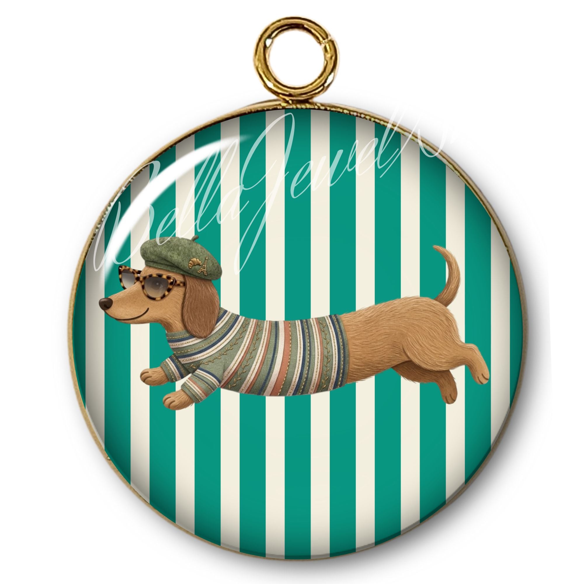 ARTSHOP Intemporel pendentif teckel rayures doré x1