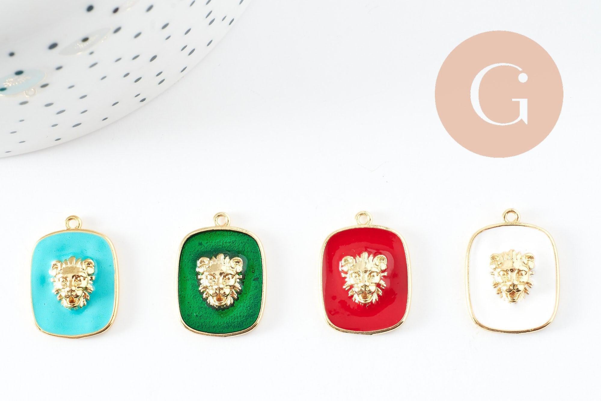 Gingerlily Perles pendentif médaille lion émail doré 21,5mm x1