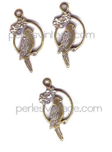Gingerlily Perles perroquet breloque 28mm bronze lot de 2