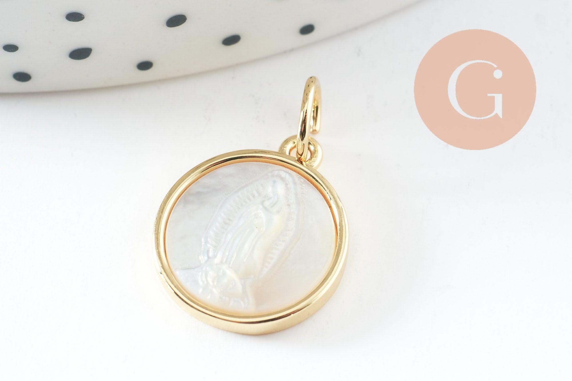 Gingerlily Pendentifs DIY Médaille Vierge Nacre Doré 16mm