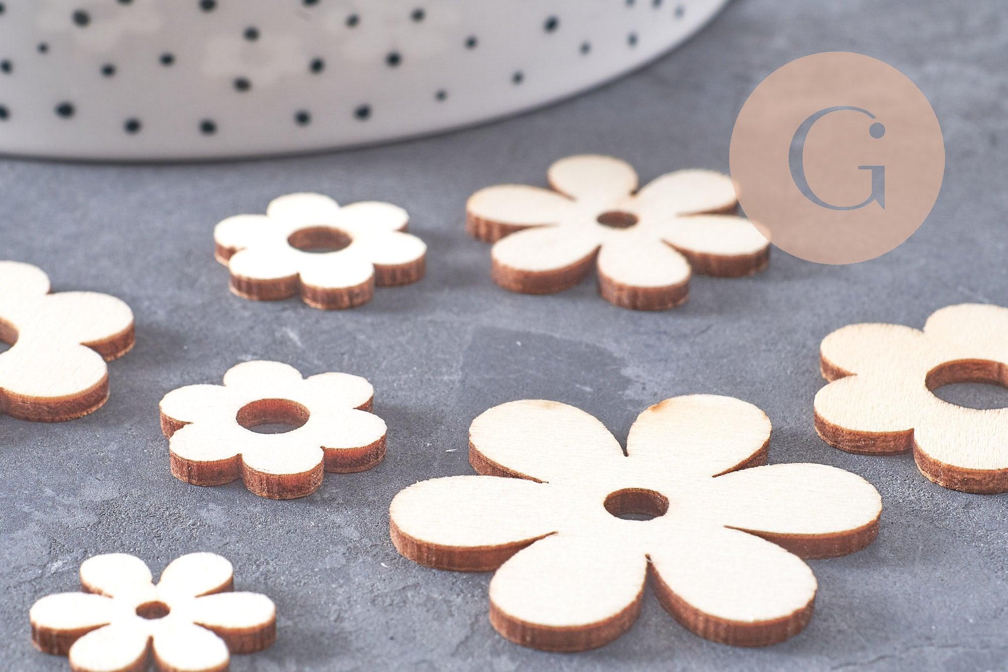 Gingerlily Perles fleur bois brut 18-39mm x10 à peindre