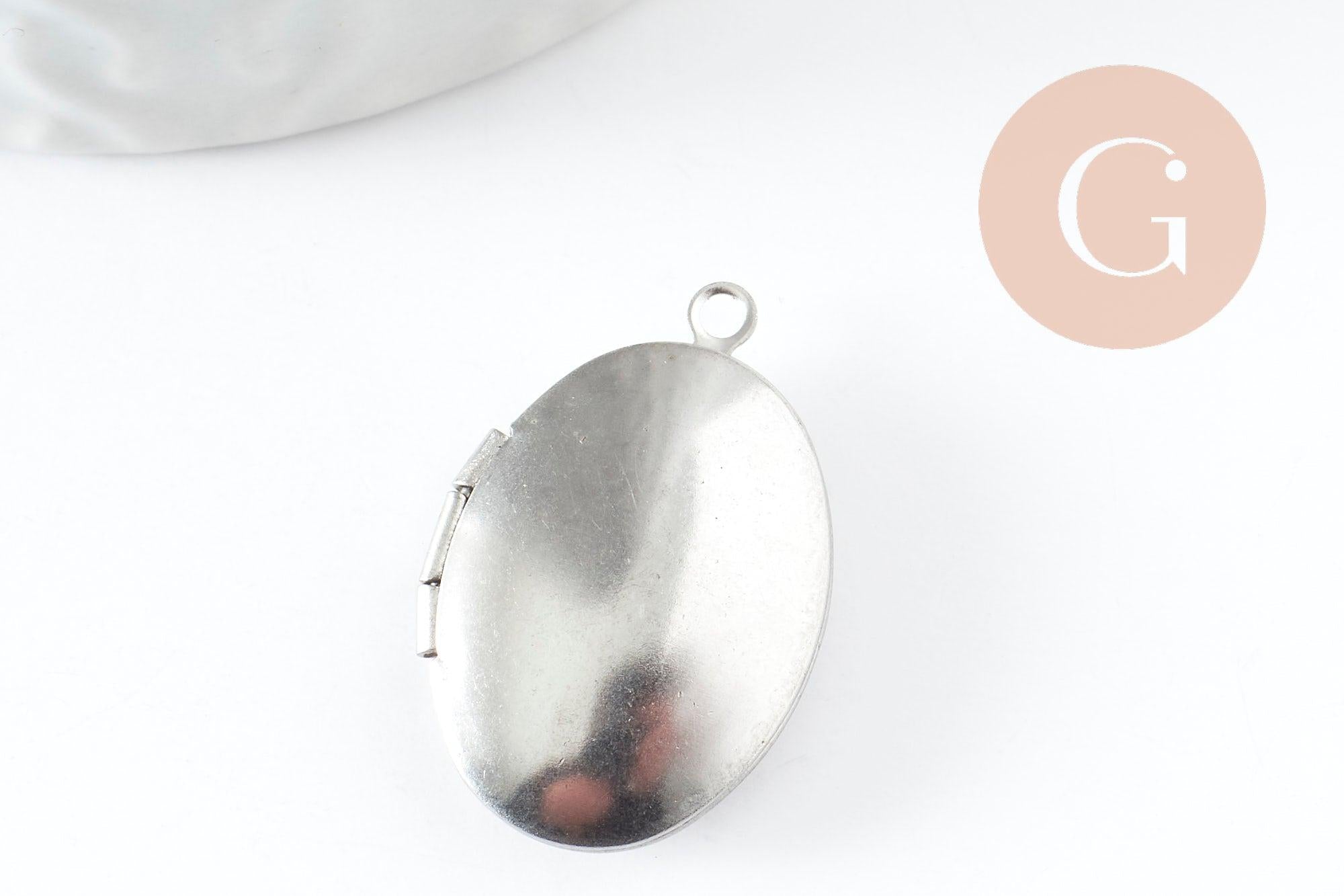 Gingerlily Pendentifs Locket ovale acier platine 24mm x1