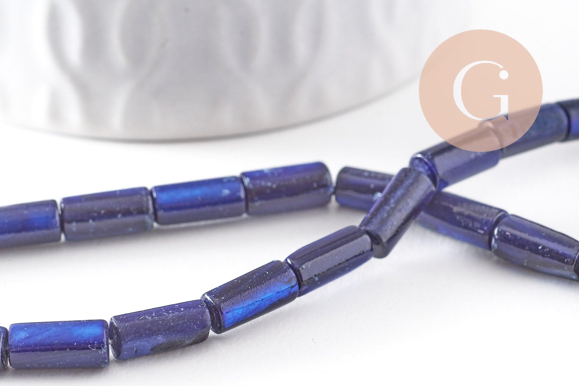 Gingerlily G9973 perles tube nacre bleue 10mm fil 36cm