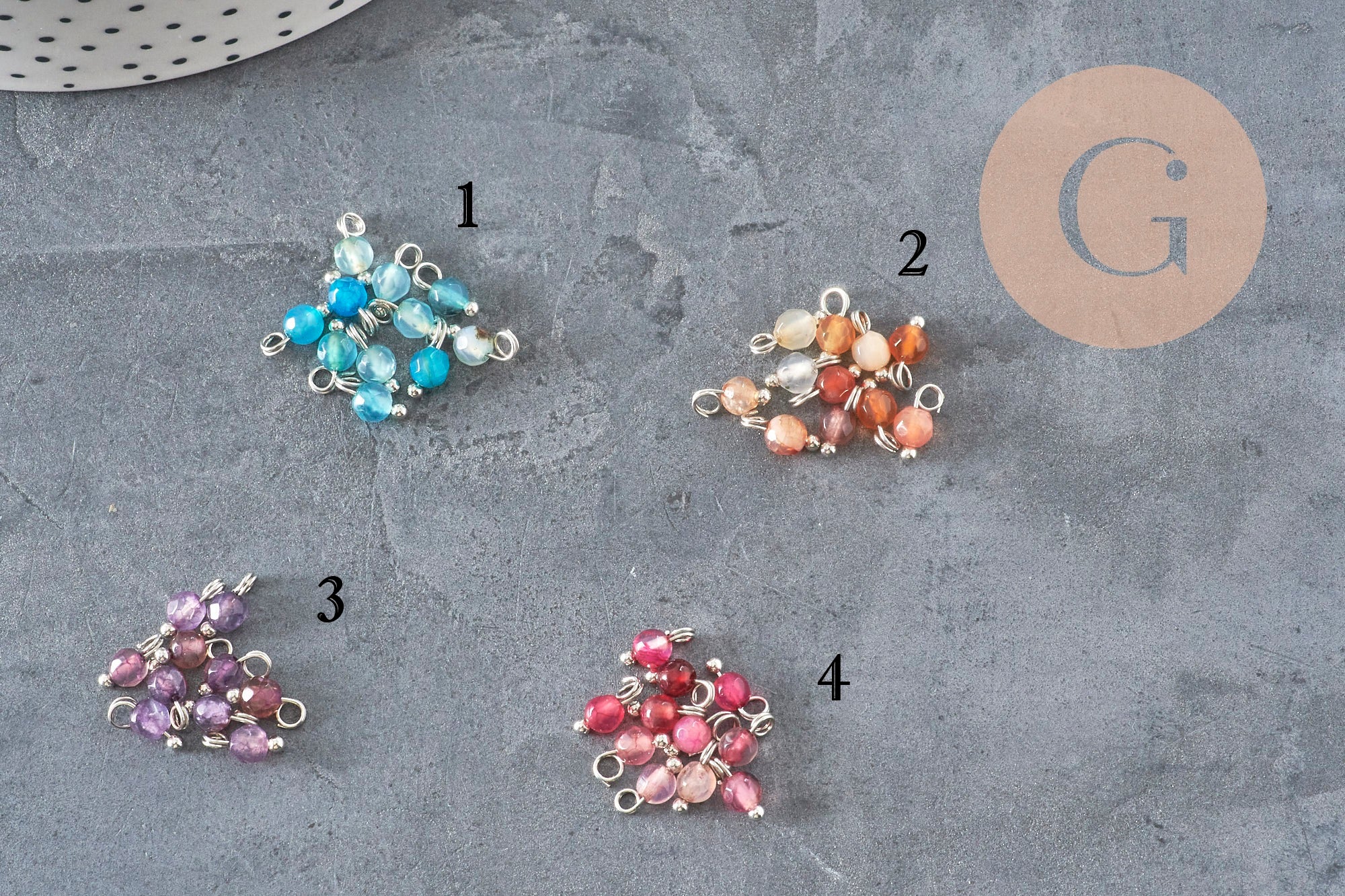 Gingerlily agate breloque ronde 8,5mm laiton platine x1