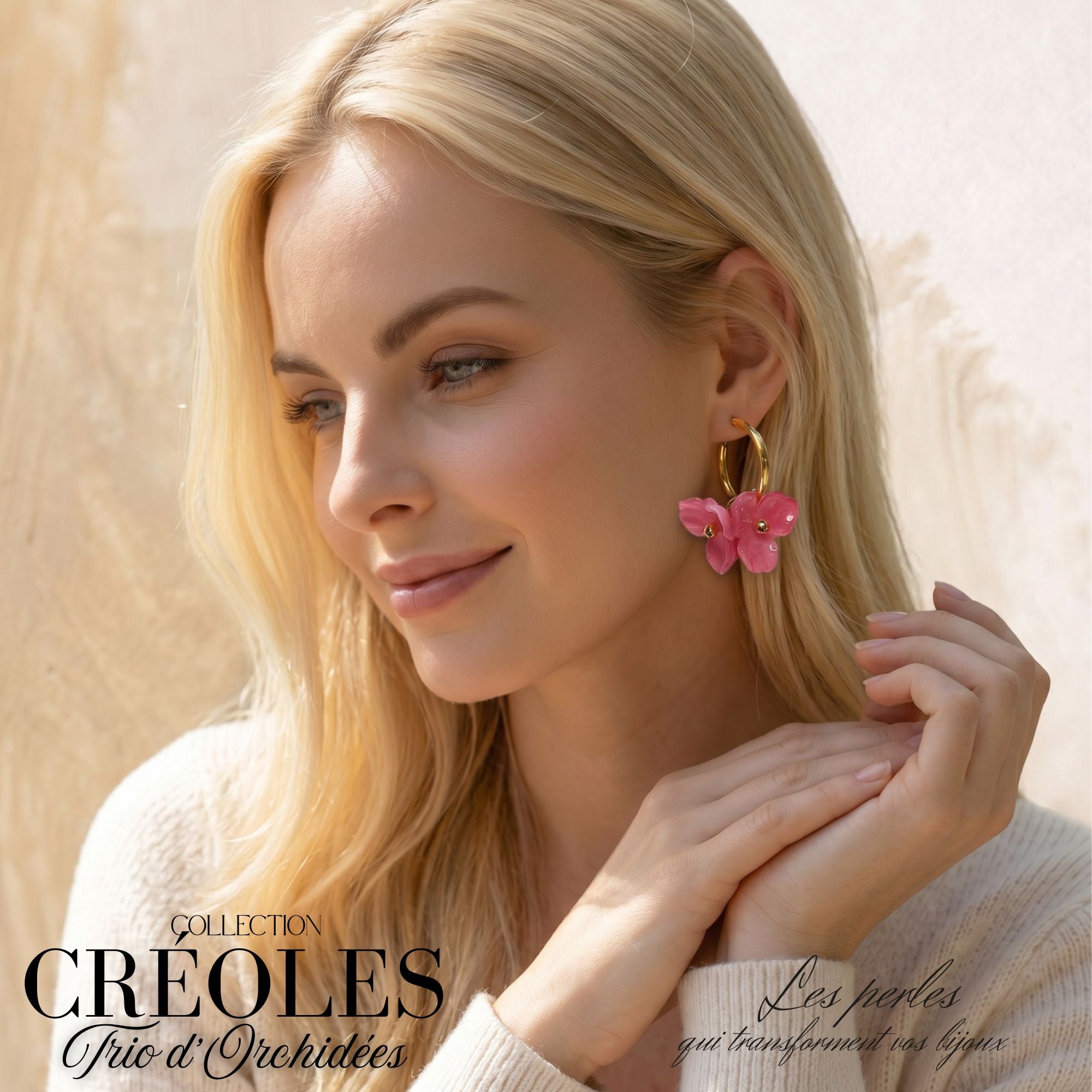 ARTSHOP Trio d'Orchidées créoles framboise marbré monté