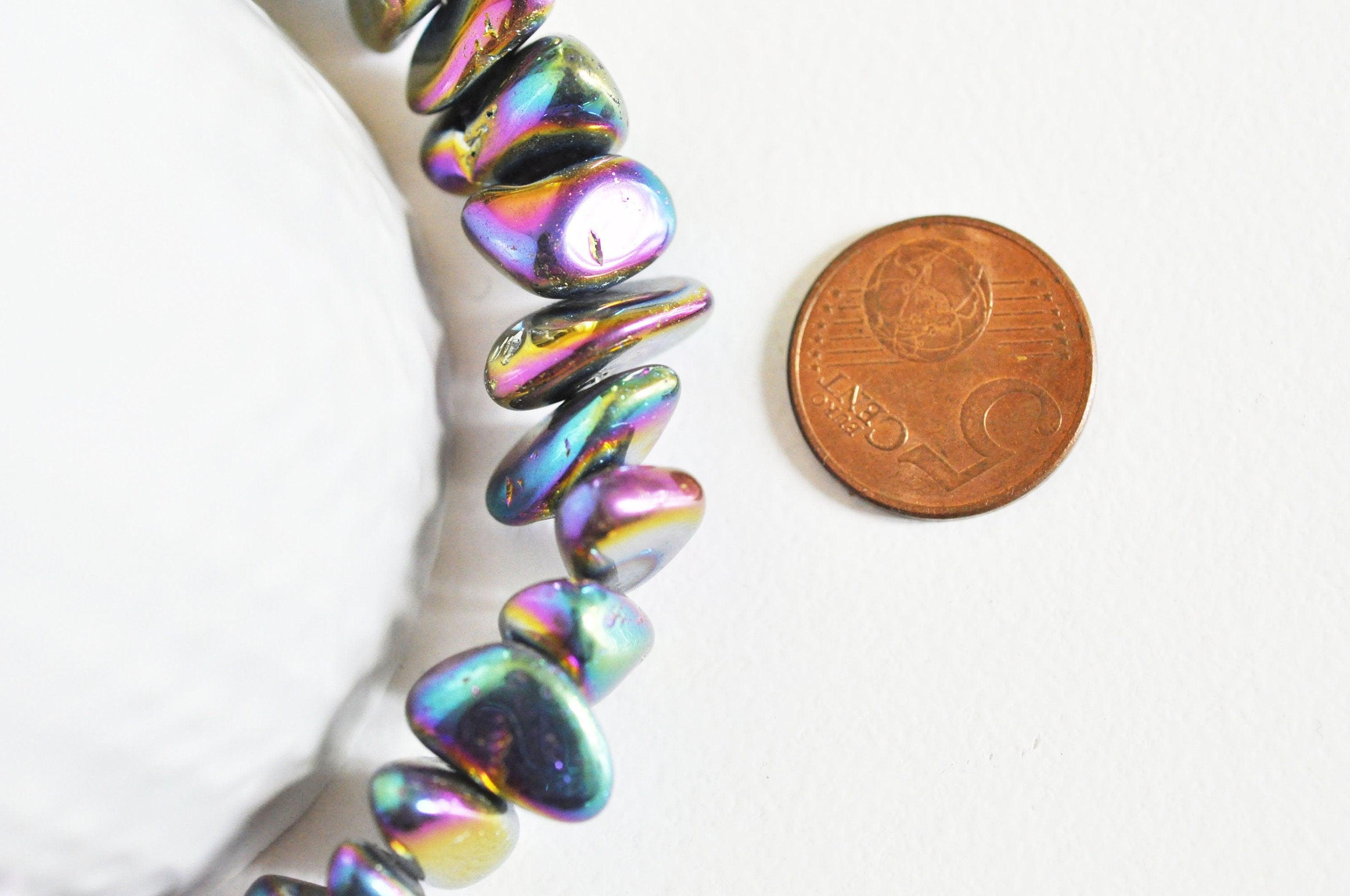 Gingerlily perle nuggets quartz noir irisé 10-23mm fil