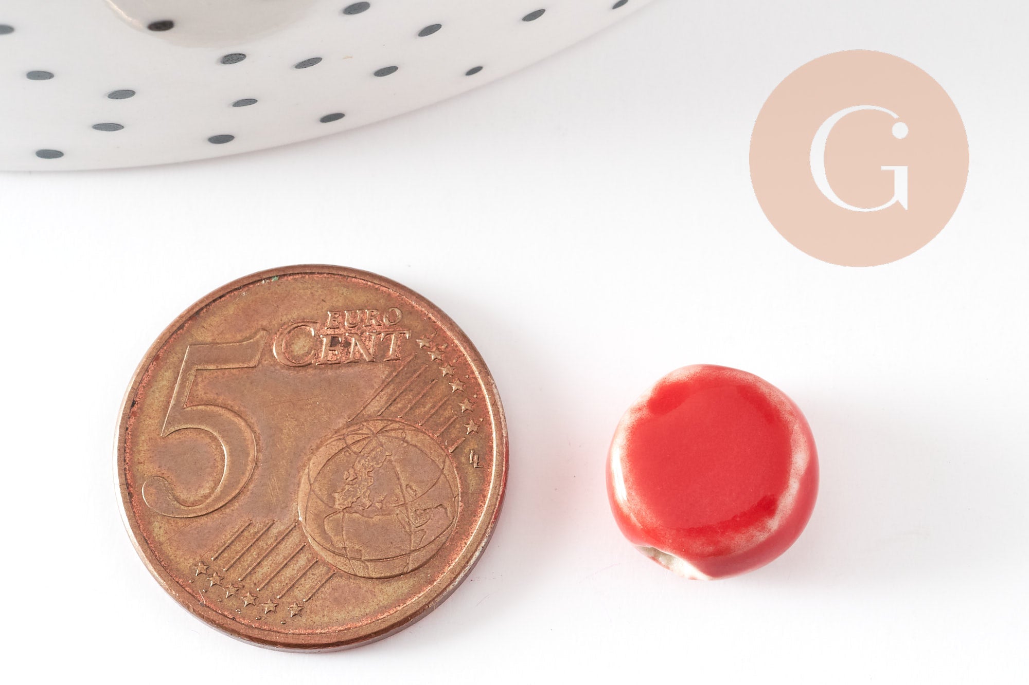 Gingerlily Perles G9346 perles disque porcelaine rouge-blanc 10mm x5