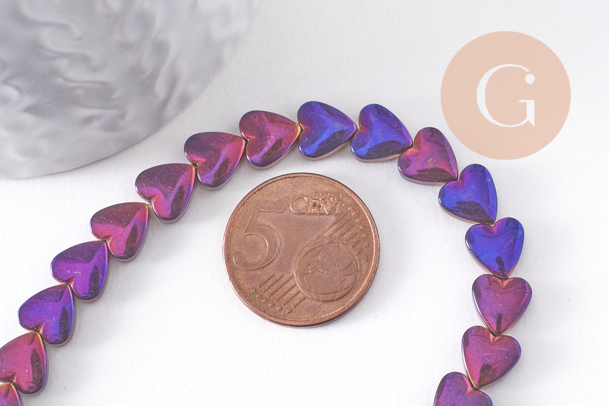 Gingerlily Perles DIY Cœur Hématite Violet 8mm Fil 38cm