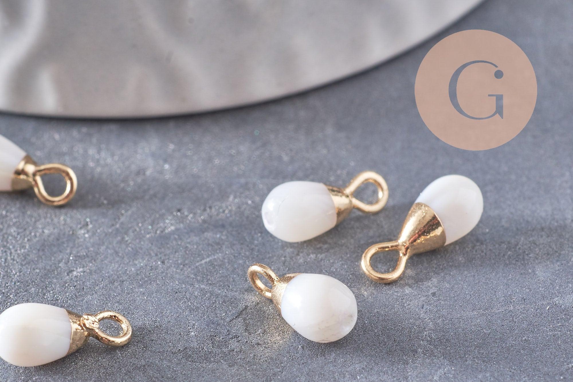 Gingerlily pendentif goutte nacre blanche 11 mm lot 2 doré