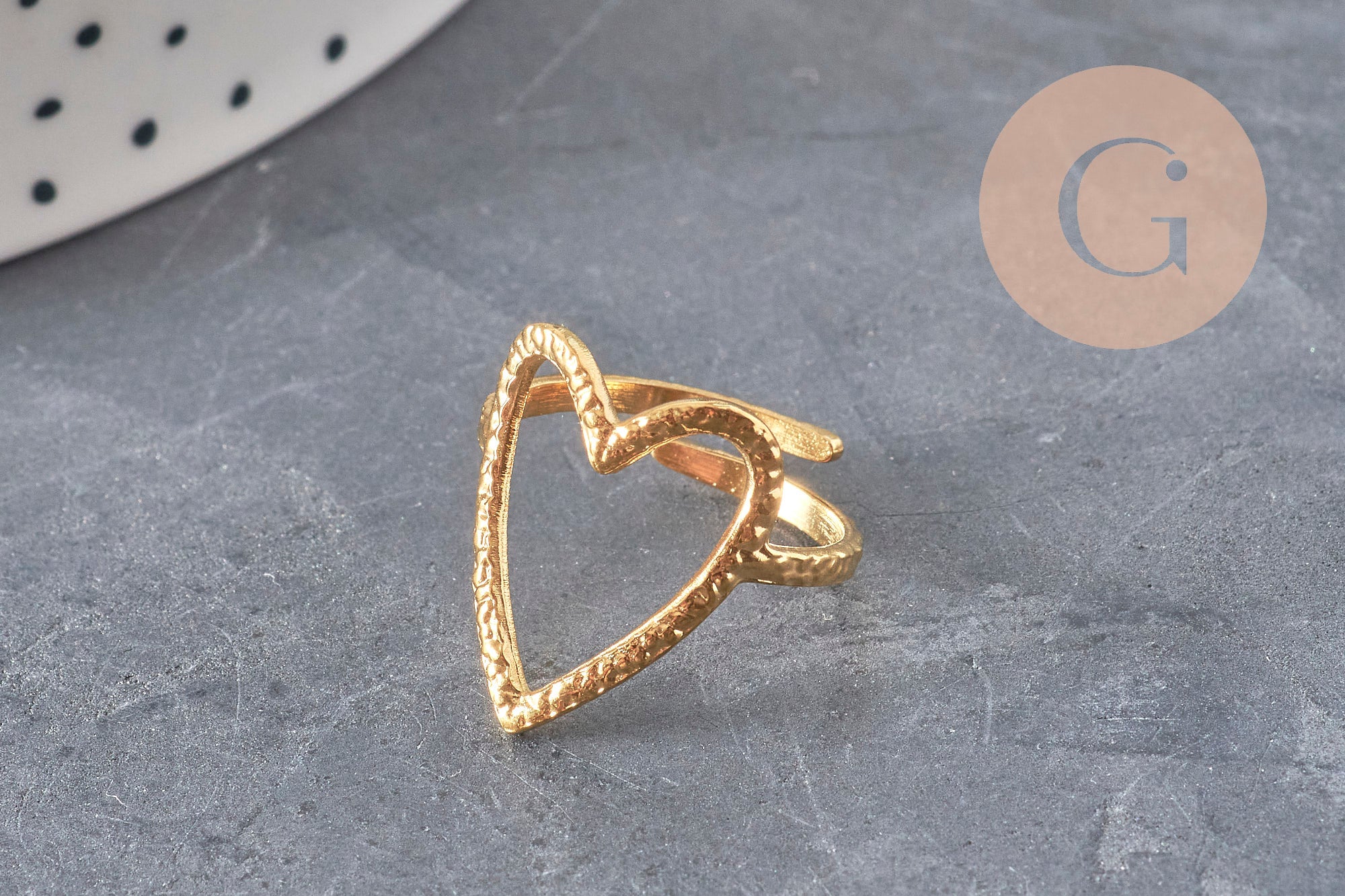 Gingerlily Bague coeur G11294 doré taille 57 support résine