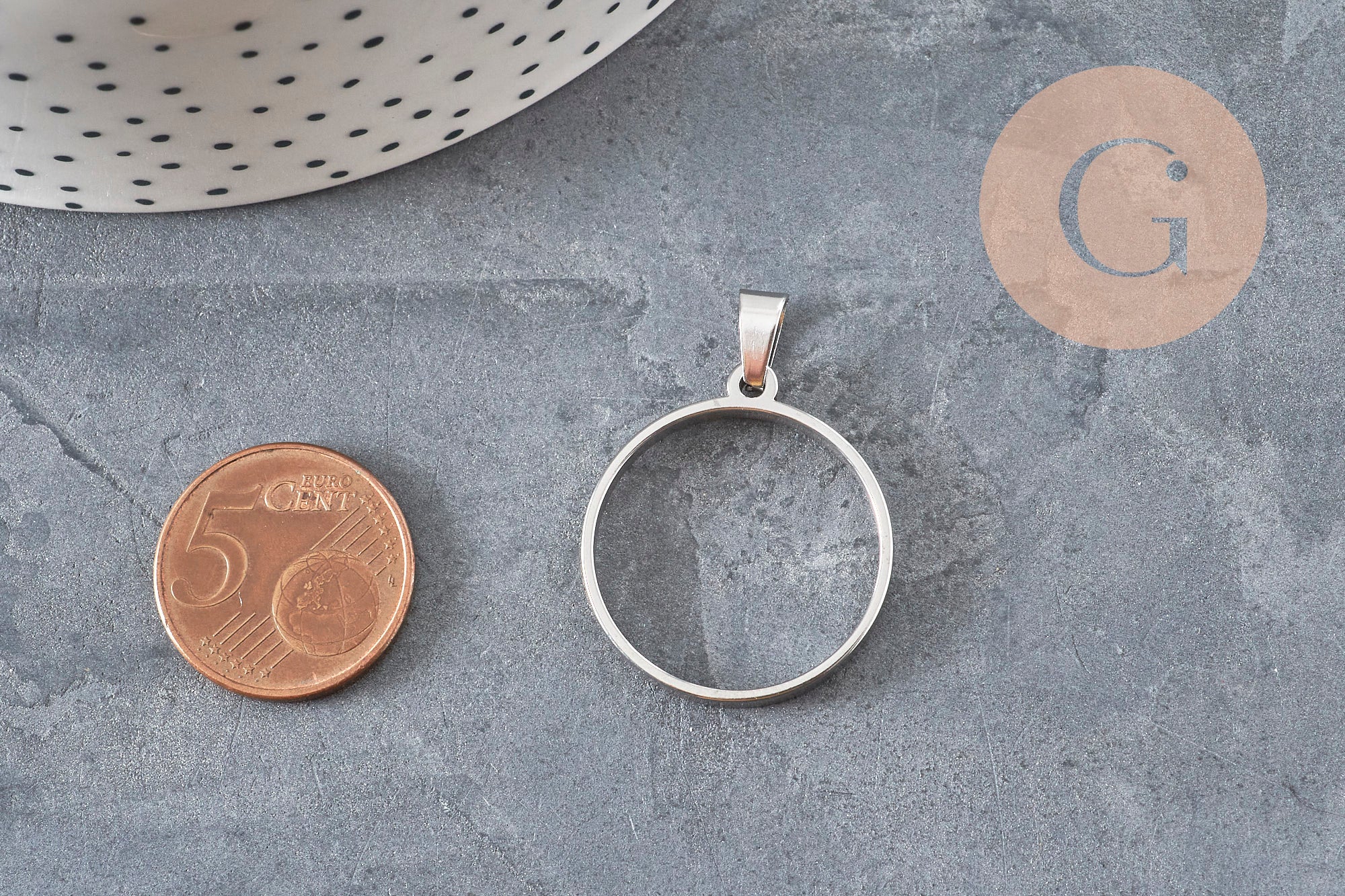 Gingerlily Pendentif rond G11187 acier platine 28mm x1