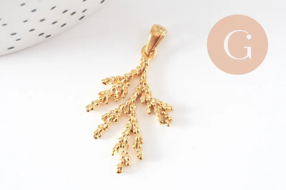 Gingerlily G9671 pendentif corail acier doré 34mm x1