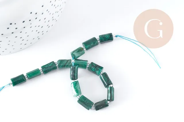 Gingerlily Perle tube quartz émeraude vert 14mm fil 18cm x1