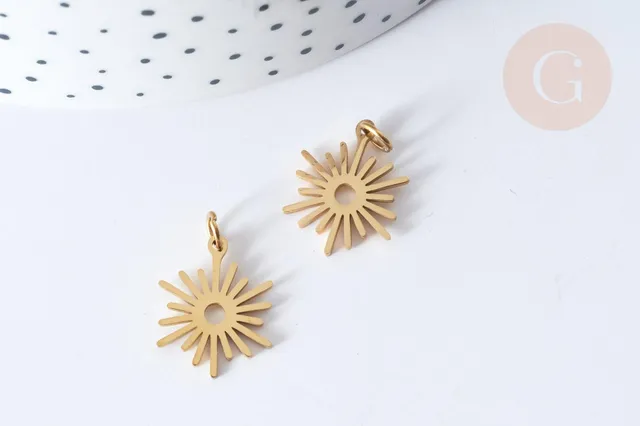 Gingerlily Pendentif Soleil G7984 acier doré 17.5mm x1 inoxydable